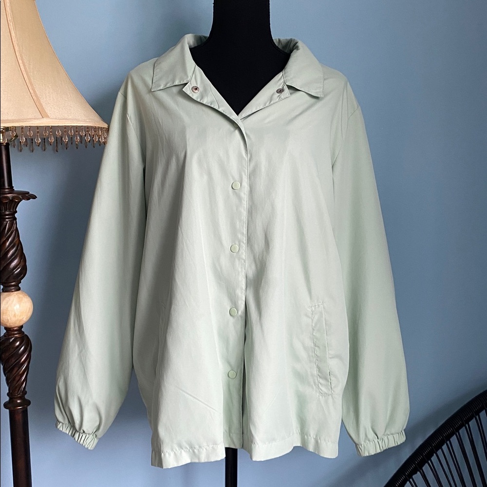 BLAIR Great Condition Large Teal Sea Foam Light Button Up Jacket With Pockets